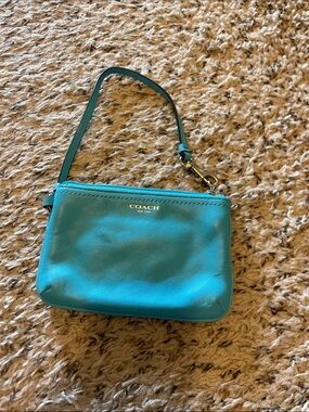 COACH Teal Mini Leather Wristlet